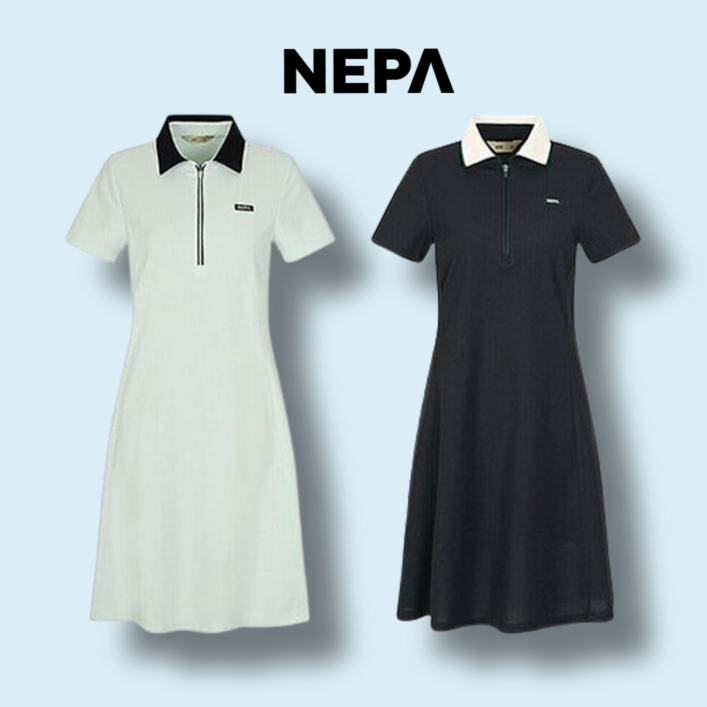 국내정식매장NEPA 카라 A라인 원피스 VU071813 반집업 슬림핏 냉감 피케 반팔 골프 드레스
