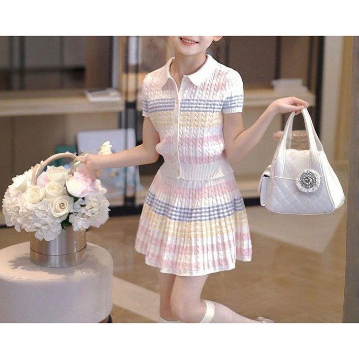해피유통어린이 여름 스트라이프 반팔 셔츠 원피스 세트14세 이상 XG03