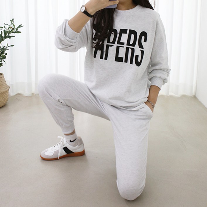 마이쏭 여성 빅사이즈 루즈핏 캠핑룩 운동복 상하세트 페이퍼트레이닝세트