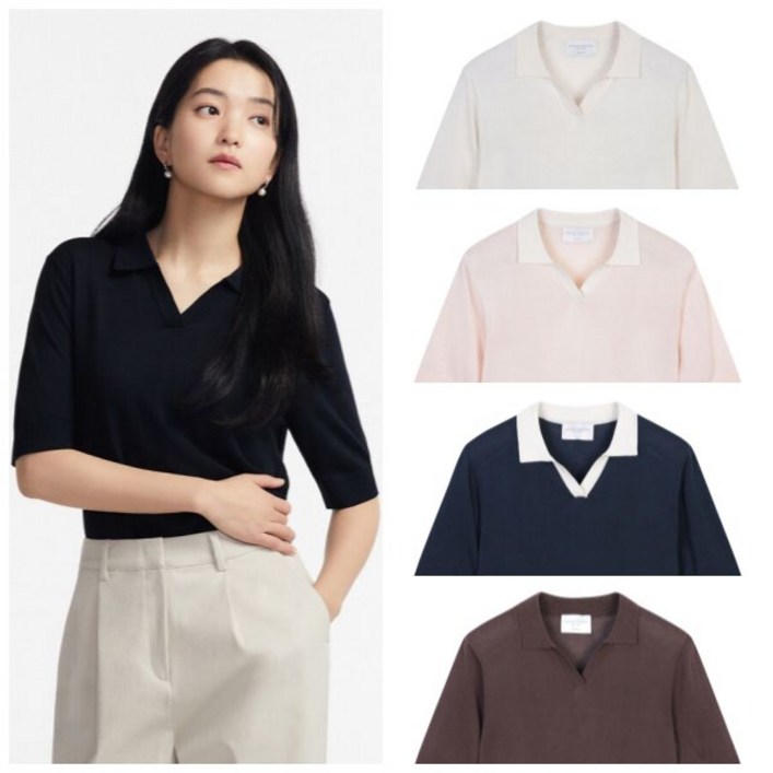 폴햄 PHD2ER2020 여성 여름 5컬러 워셔블 슬릿카라 스웨터 니트 티셔츠