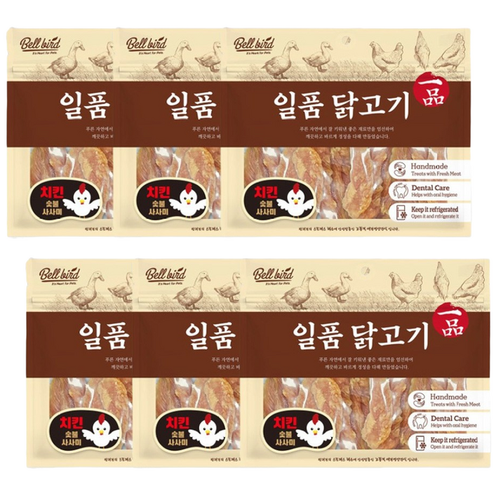 벨버드 일품 치킨 사사미 육포 대용량 간식, 6개, 300g, 숯불사사미