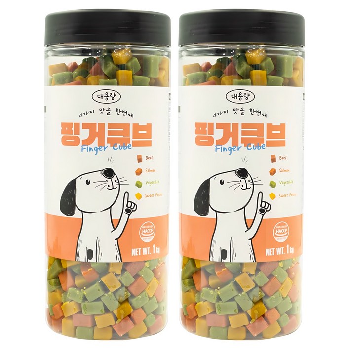 펫라벨 + 핑거큐브 강아지간식, 교육용, 훈련용 대용량 강아지 트릿, 혼합 x 2ea, 1000g, 2개