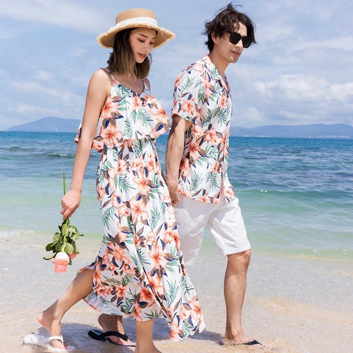 4477 두근비치 신혼여행 커플룩 바캉스 원피스 하와이안 원피스 허니문 커플룩 여름 원피스 휴양지 원피스 여성 여름 원피스 휴양지 커플룩 휴양지룩 해외여행룩 동남아 커플룩