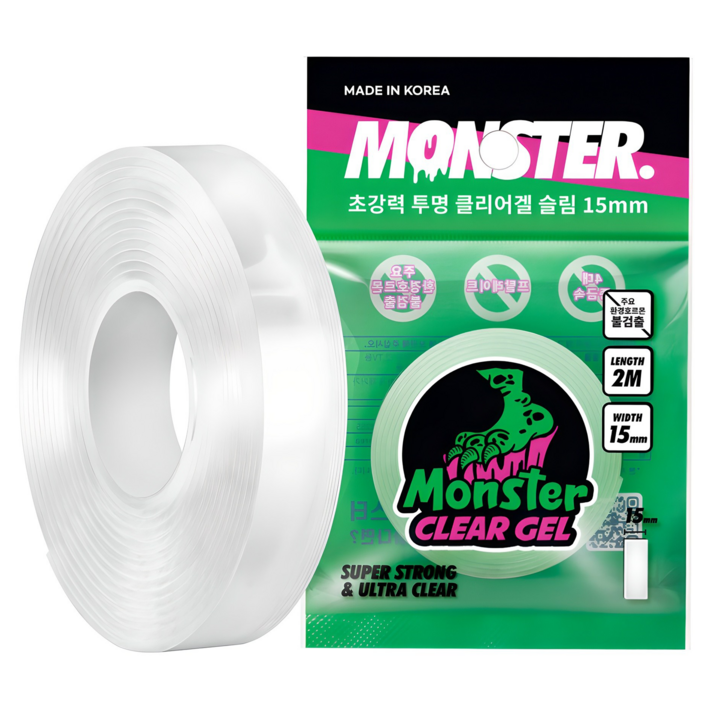 몬스터클리어겔 슬림 초강력 실리콘 양면테이프 15mm x 2m, 투명, 1개 몬스터클리어겔 슬림 초강력 실리콘 양면테이프 15mm x 2m, 투명, 1개