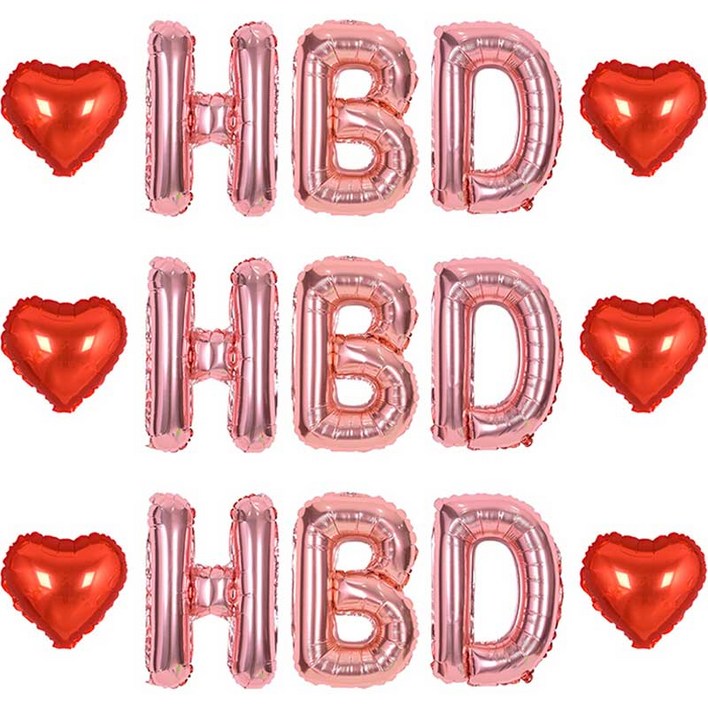 조이파티 알파벳 HBD 은박풍선 소 3종 x 3p  미니하트 은박풍선 6p 세트