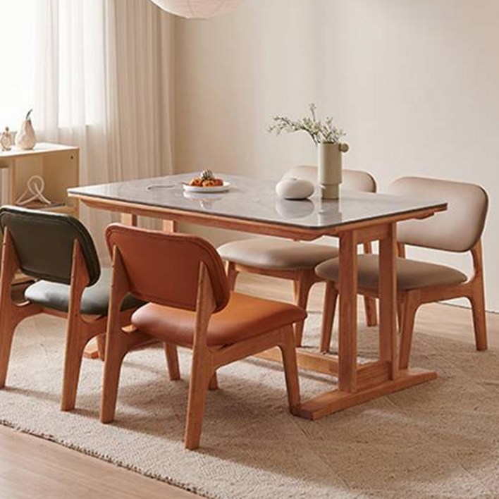 잉글랜더 마샤 양면 통세라믹 원목 와이드 낮은 식탁 방문설치, 마블화이트  그레이, 4인용