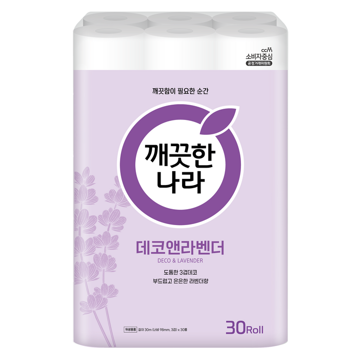깨끗한나라 3겹 데코앤라벤더 롤화장지, 30m, 30개입, 1개
