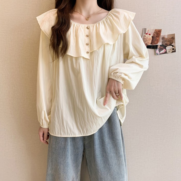 아뗄릭 빅사이즈 프렌치 러블리 러플 단추 블라우스 10155