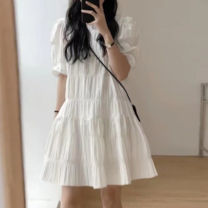 안다로미 러플 퍼프 슬리브 반팔 원피스