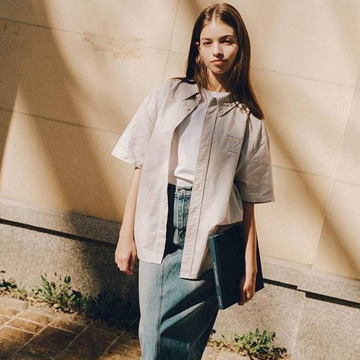 예일 Y로고 오버사이즈 옥스포드 셔츠