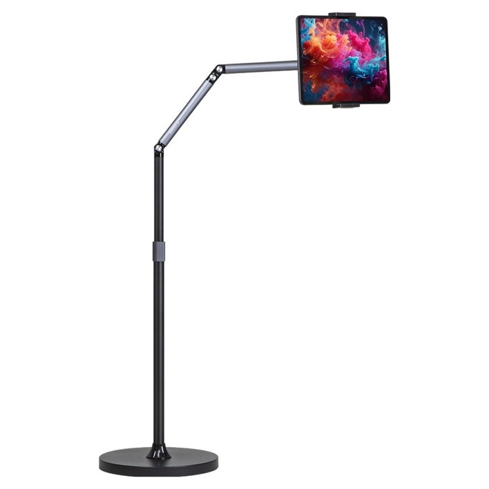 디센느 스탠드 태블릿 핸드폰 거치대 패드 탭 높이조절 침대 자바라, 블랙 티타늄, 1개