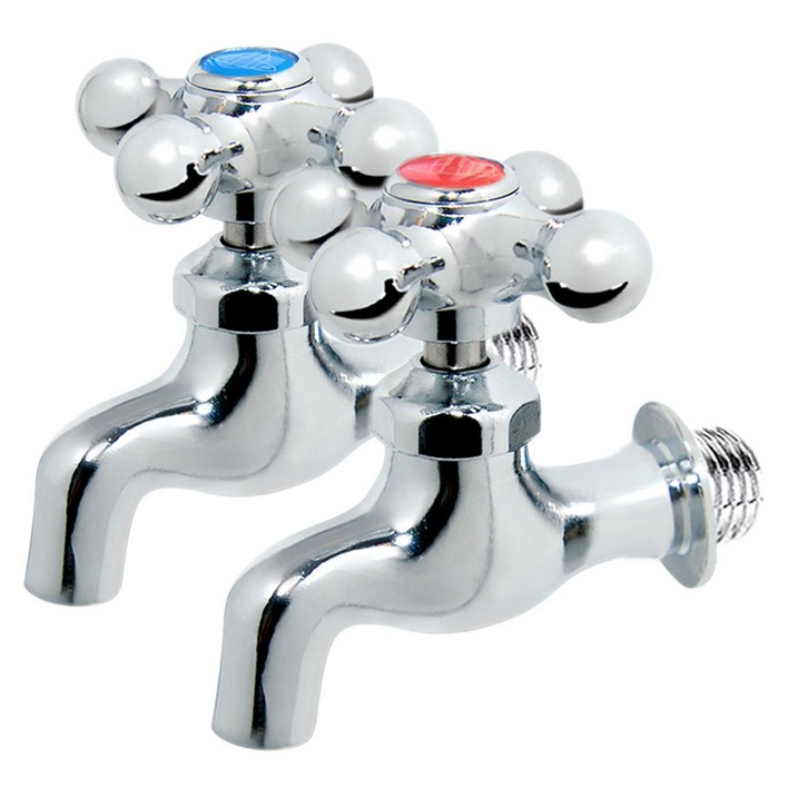 십자 가로 수도꼭지 냉수  온수 세트