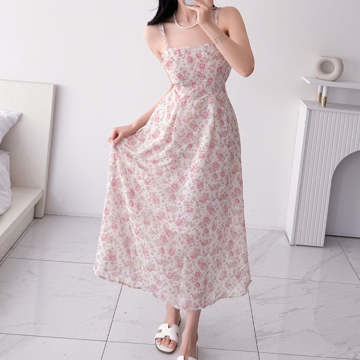 글램디브 타리븐 꽃무늬 끈나시 쉬폰 롱원피스 AA1801