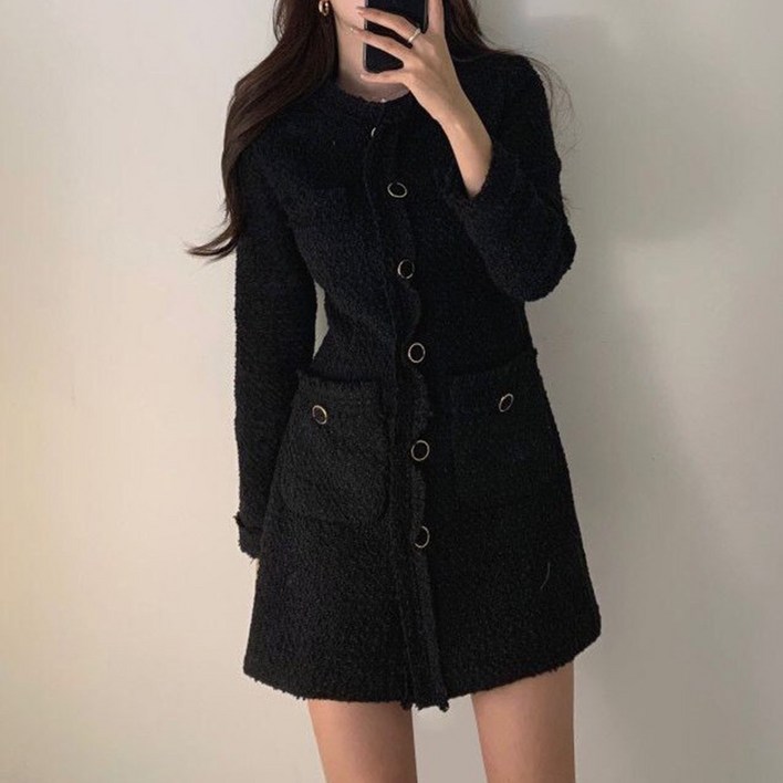 비비에모 엘라라 럭스 트위드 겨울 미니 원피스 12025