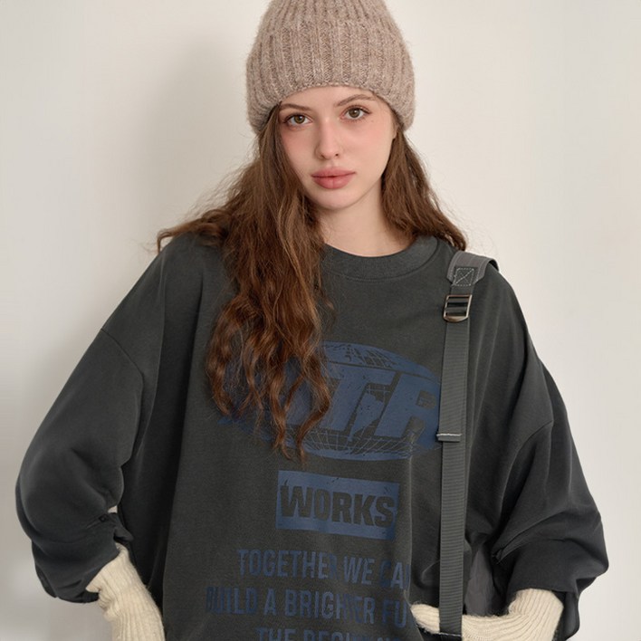 제작 웍스 피그먼트 나염 리얼루즈핏 맨투맨 84717 빅사이즈 여성의류