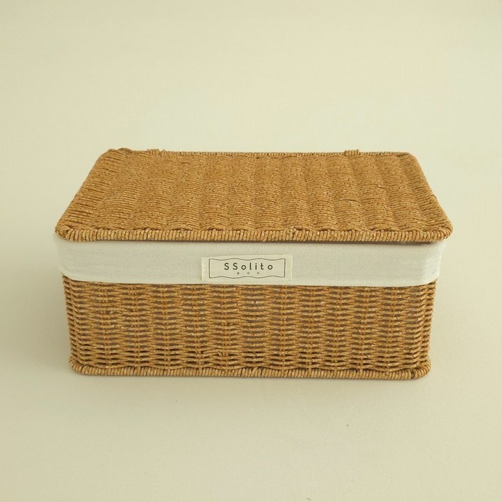 쏠리또 내츄럴 PP라탄 덮개사각바구니 옵션524x16x9cm, 1개, 덮개 옵션5번 옅은갈색light brown