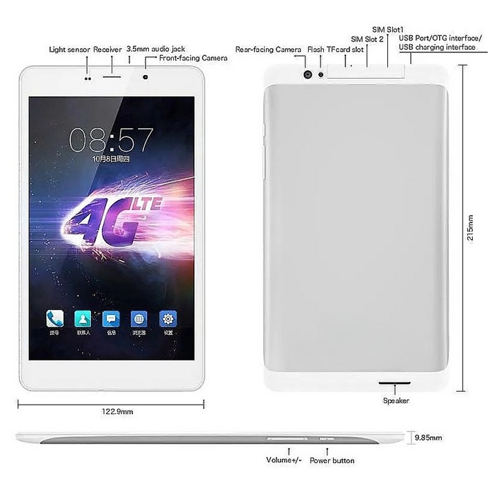 8인치 안드로이드 6.0 태블릿 PC 2GB RAM 16GB ROM T8 MT8783- 옥타코어 1.4GHz 3G / 4G 전화 통화 지원 2 x SIM 카드 슬롯