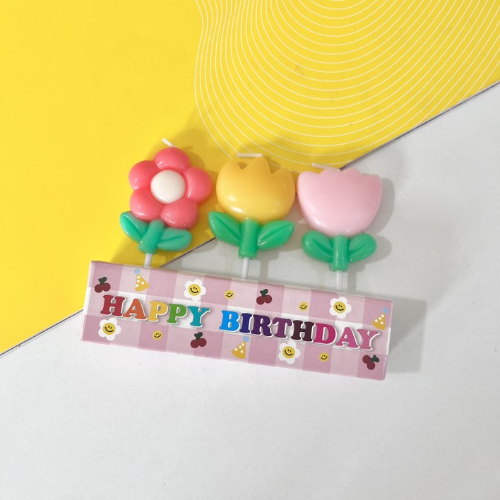 /국내배송/ 삼색 무지개 튤립꽃초 레터링 생일 케이크 생일초 개별판매 대량구매, 24팩(3개입)