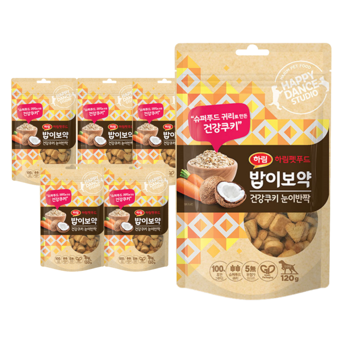 밥이보약 하림펫푸드 건강쿠키 눈이반짝 강아지 간식 120g, 귀리, 120g, 6개