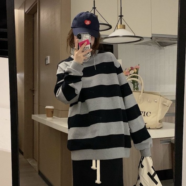 루빅나 여성 봄가을 스트라이프 맨투맨