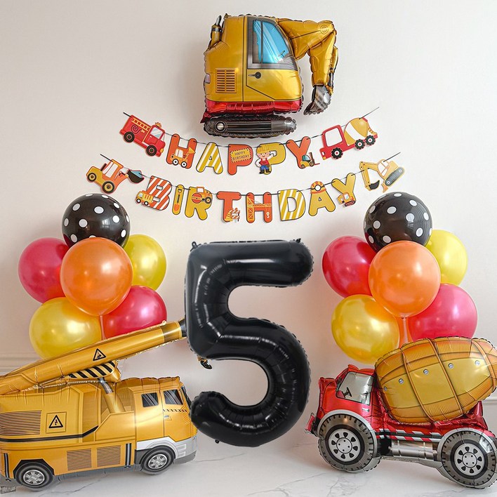파티몬 중장비 생일 파티 용품 풍선 꾸미기 포크레인 자동차 소품 가랜드