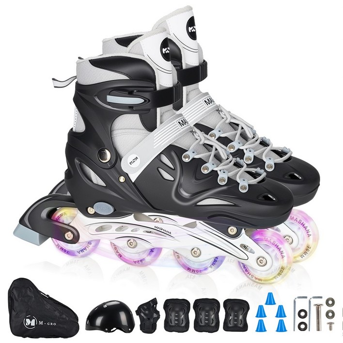 조정 가능한 인라인 스케이트+ 헬멧 + 보호대 세트 성인용