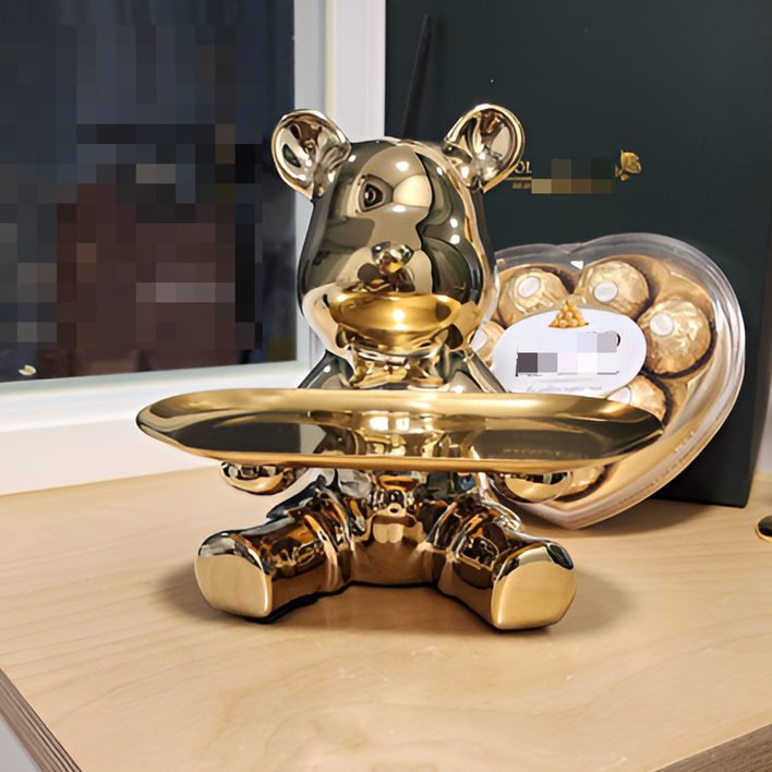 리앤솜 귀여운 현관 트레이 인테리어 차키 고양이 곰돌이, 고급진 세라믹 크롬 곰돌이 골드
