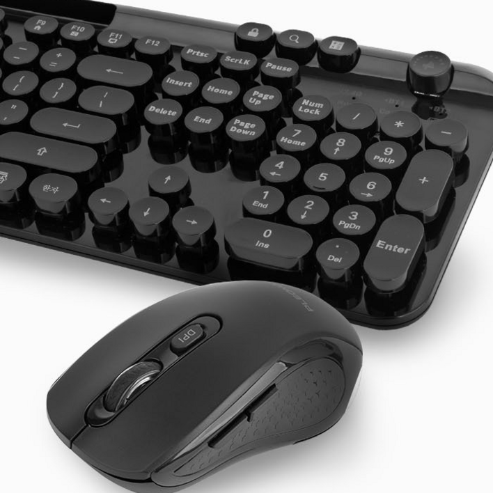 무선 마우스 블루투스 블랙 PLEOMAXPBC500 타자기 화이트 레트로 세트 모양 키보드, 블랙