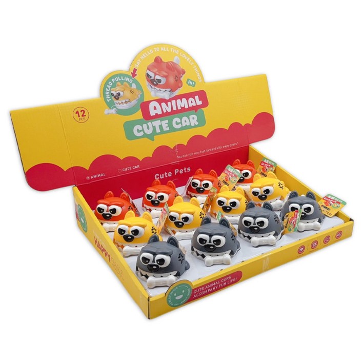 토이즈데이 뼈다귀를 당기면 따라가는 불독 어린이 반려견 강아지 태엽 장난감 단체 선물 구디백, 12개, 균일혼합, 6cm