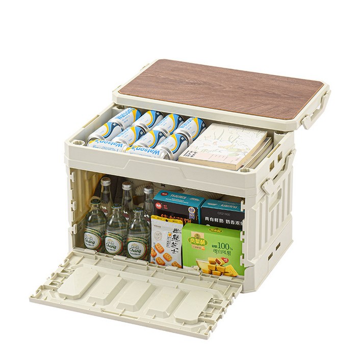 AUDOC 캠핑 접이식 폴딩 박스 아웃도어 정리함 대용량 차량용 트렁크 보관함, 1개, 2단, 화이트