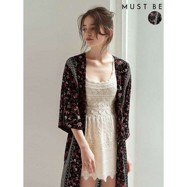 머스트비 여성 휴양지 플라워 패턴 로브 가디건
