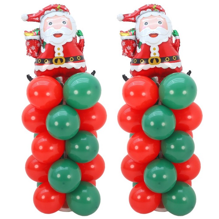 파티짱 크리스마스 풍선 기둥 스탠드 세트 장식, 2개, 점프 산타