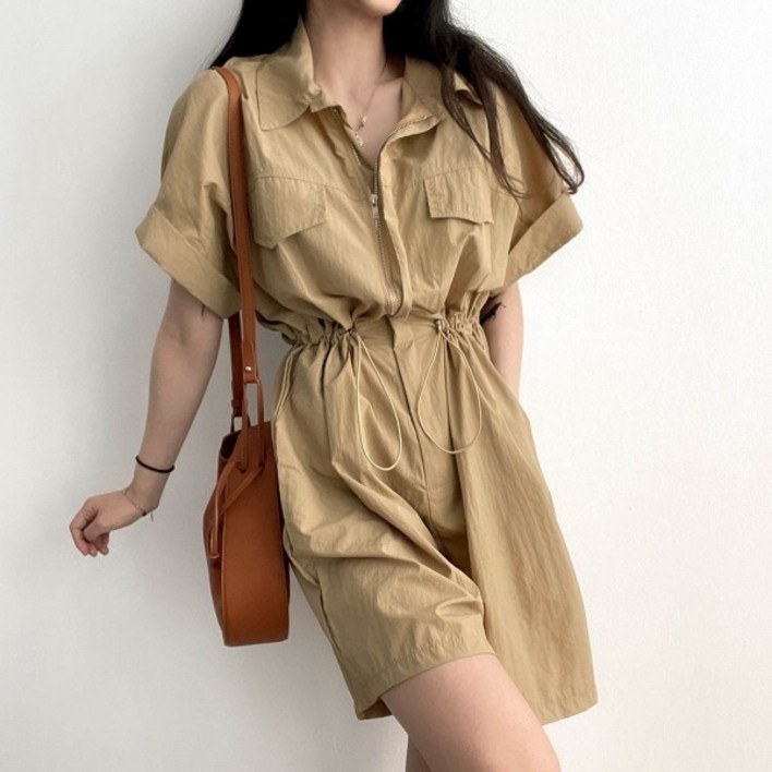 입꼬 꾸안꾸 바스락 아노락 반팔 집업 점프슈트3color