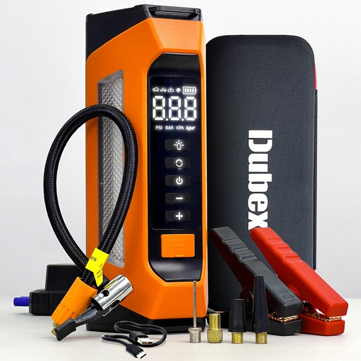 듀벡스 12V 점프스타터 & 공기압 충전기 보조베터리 후레쉬 비상등 캠핑조명 겸용, 1개, 10000mAh