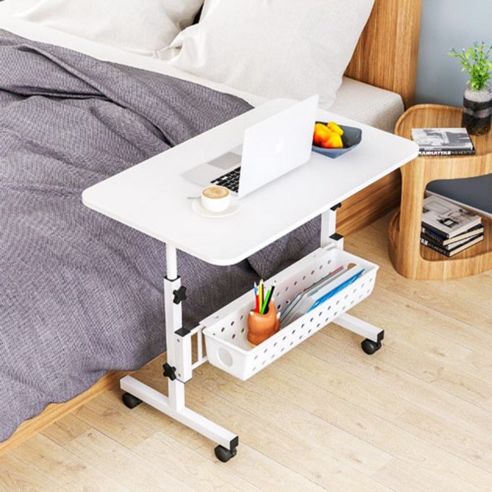 사이드 거실 협탁 보조 테이블 이동식 모션 높이조절 책상, 화이트