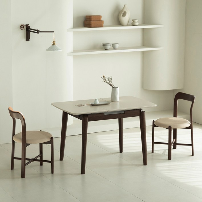 오크빌 지헨 확장형 세라믹 원목 식탁 테이블 2인 4인 950 1200