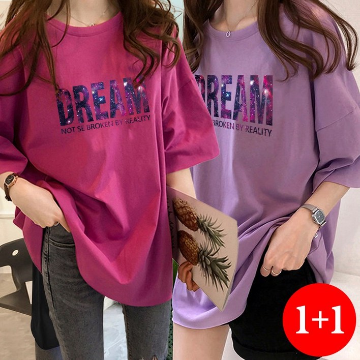 [1+1] 스타일아유 여성용 프린팅 DREAM 빅레터링 오버핏 반팔 티셔츠[AYG6TS455A] 14,900