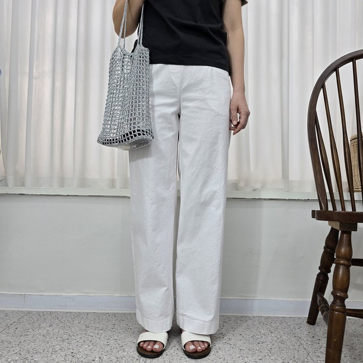 모드엣 여름 면스판 여성바지 DK통 와이드팬츠 워싱면 밴딩바지