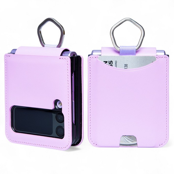 폰누리 갤럭시 Z플립 링 힌지보호 가죽 카드 휴대폰 케이스