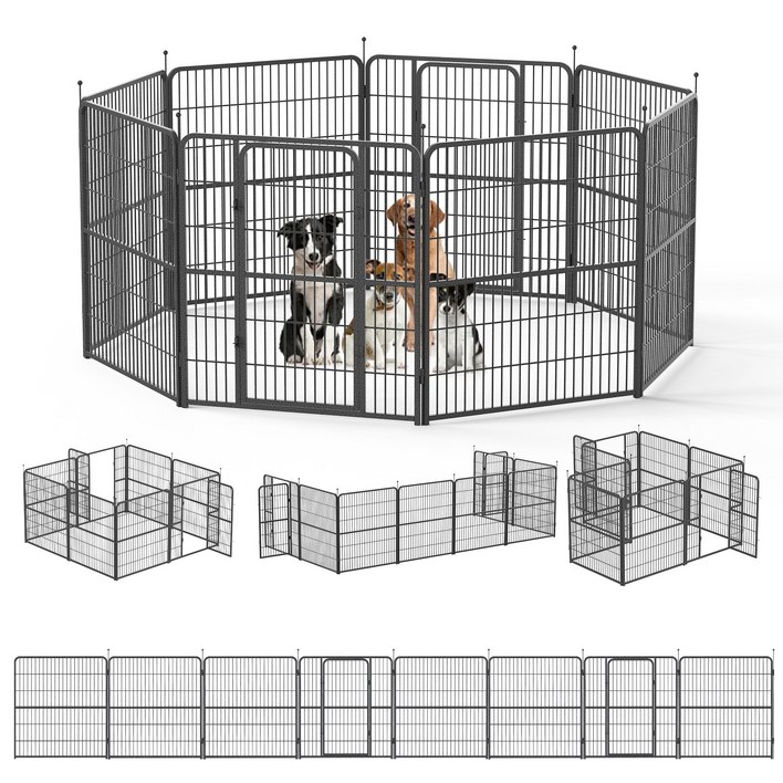 강아지 울타리 대형견 울타리 실내외 대형 철제 울타리 펜스 설치 쉽고 단단하고, 1개, 실버블랙