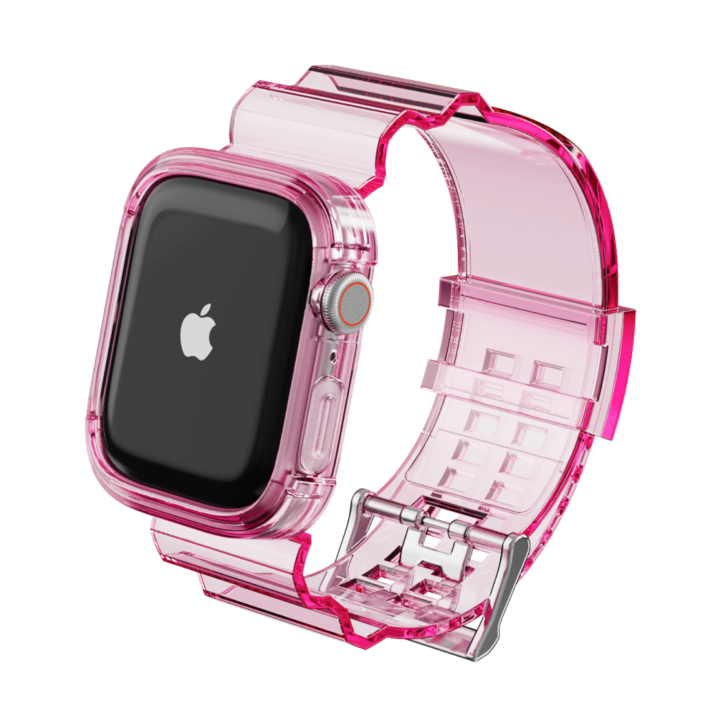 디버스 스마트 애플워치 일체형 투명 스트랩 TPU 케이스, 클리어핑크, 1개