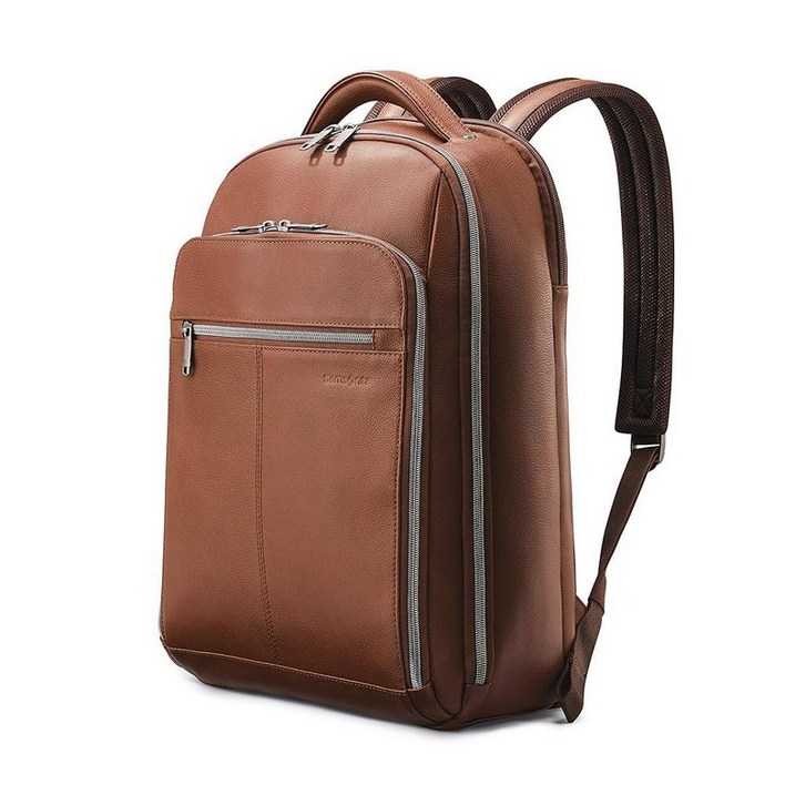 Samsonite 클래식 레더 백팩, 코냑, 원 사이즈