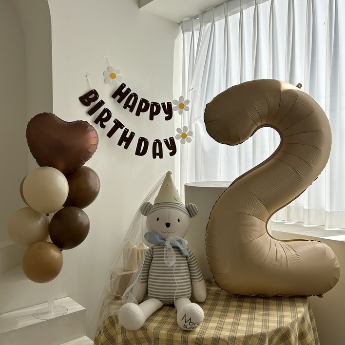 하피블리 두돌 생일상 숫자 풍선 생일 파티 용품 세트, 생일가랜드(브라운) - 쇼핑앤샵