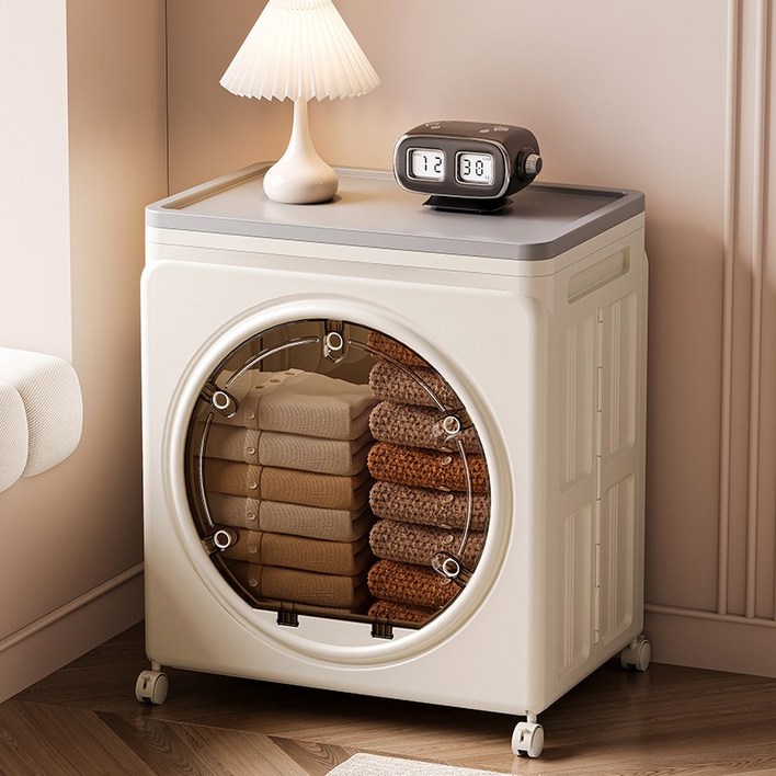 파페피 리빙박스 바퀴형 접이식 대형 수납박스 무설치 130L, 1개, 화이트 원형창