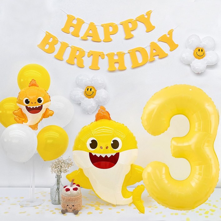 파티아일랜드 HBD 아기 상어 파티 세트 생일 동물 아이 이벤트 핑크퐁 풍선, 1세트, 숫자 3