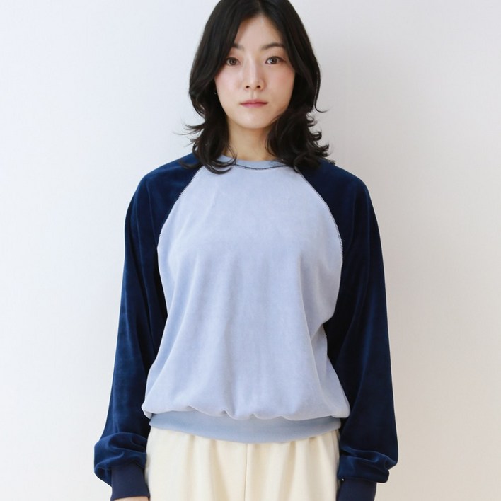 치코 벨벳 배색 맨투맨 여성용 겨울 스웻셔츠