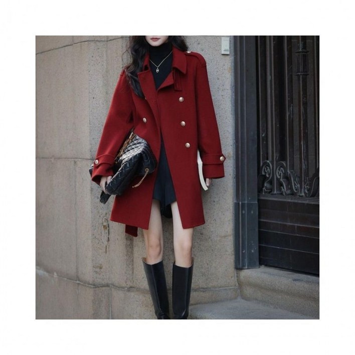 루미나D 데일리 여성 숏타입 허리 스트랩 더블 코트 레드, 1개, 상세페이지 참조