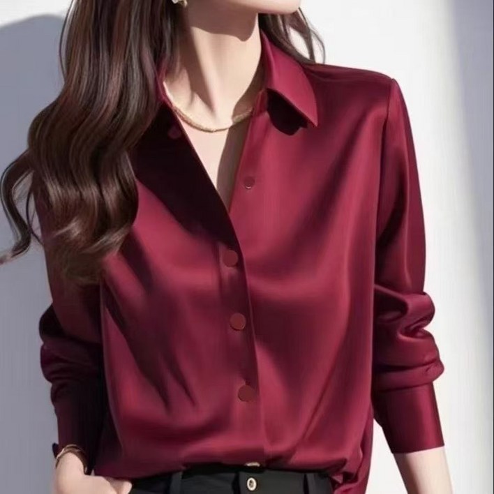 이냐시아 실크 새틴 광택 셔츠 블라우스 여성 오피스룩 상의