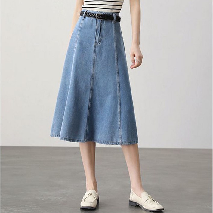 COSYEVNO 여자 데님 스커트 머메이드 루즈핏 A라인 미디 청치마