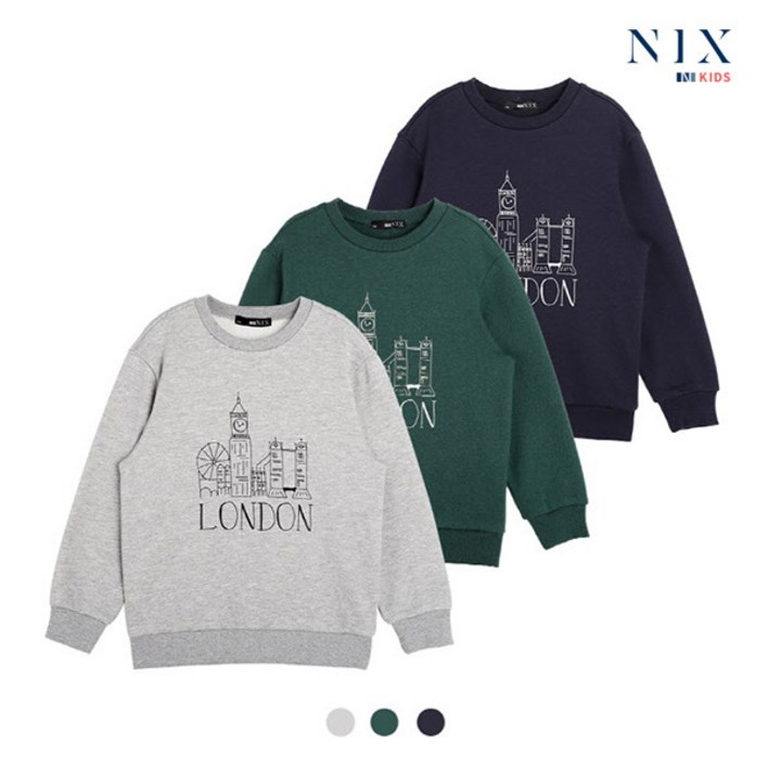 닉스키즈 닉스키즈  공용 30수 담보루 기모 런던 스케치 그래픽 맨투맨FKOWCTM772P